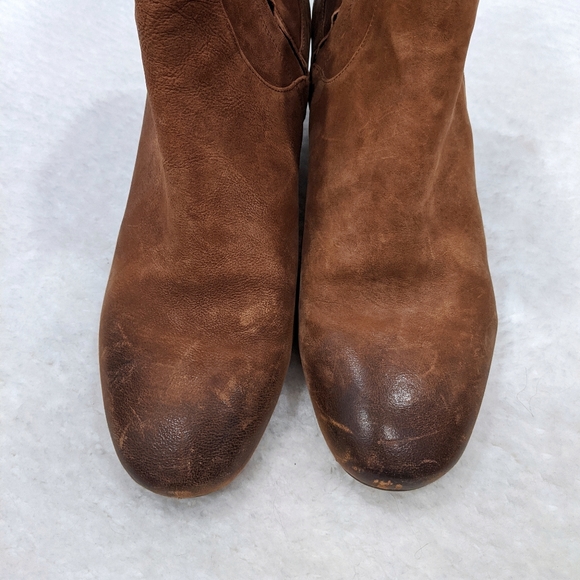 Brown Leather Women's Ankle Booties size 10 Distressed Look round toe - Picture 3 of 10